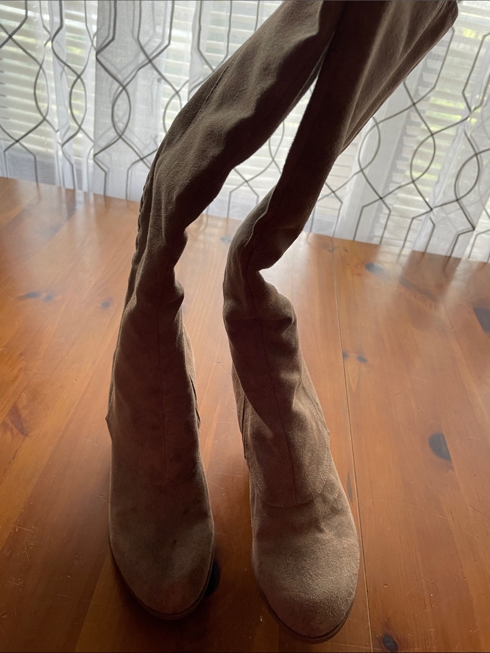 Fergalicious Taupe Lace-Up Knee-High Block Heel Boots - Picture 5 of 5